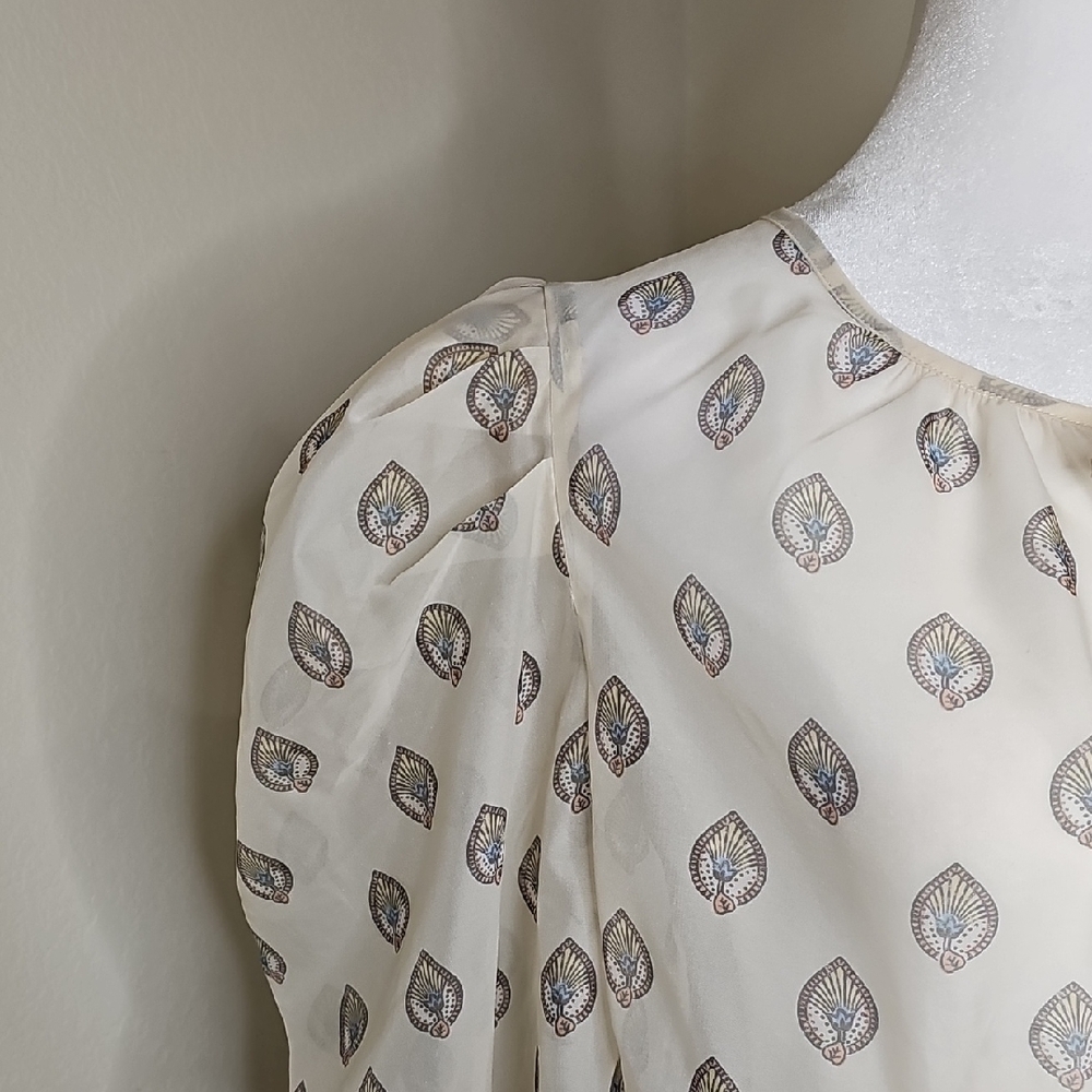 Anthropologie Sheer Puff Sleeve Leaf Print Blouse Women's Medium - Picture 3 of 11